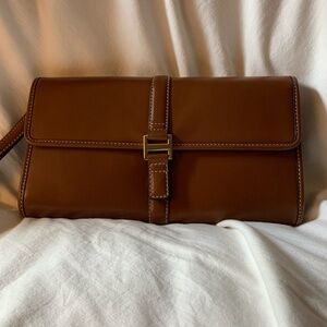 Talbots chestnut leather clutch with wrist strap